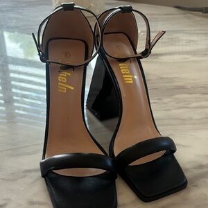 Elegant Black Square Toe Heels with Ankle Strap